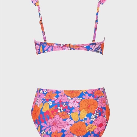 CUPSHE Bikini 2 Piece Swimsuit High Waisted Bottom Floral Print Ruffle V Neck L - Picture 5 of 12